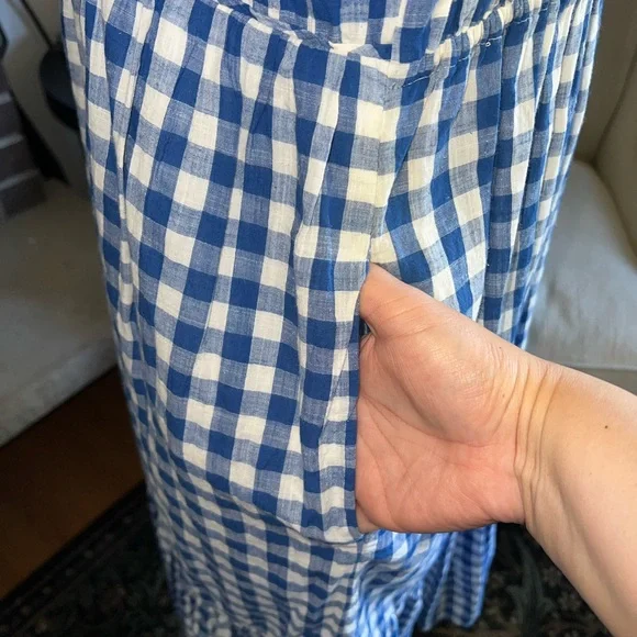 Anthropologie Blue and White Gingham Midi Dress - Picture 9 of 13